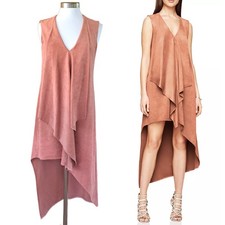 BCBGMaxAzria TRAR Faux Suede Dress Size XS Rose Asymmetrical Mini to Maxi