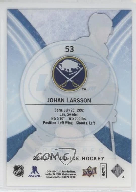 2013-14 Upper Deck Black Diamond Ice Premieres /999 Johan Larsson #53 Rookie RC - Image 2 of 2