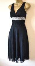 Y2K Vintage BAY Black Beaded Ruched Fit & Flare Midi Slip Dress 10