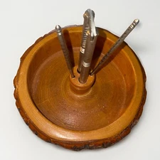 Vintage 6" Rusticware Wood Bark Nut Bowl with Nutcracker/ 2 Picks