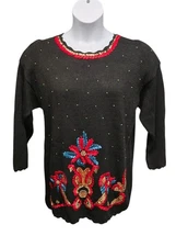 Vntg Carolina Colours Sweater Medium Embroidered Beaded Sequined Pullover Granny