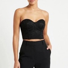 Naked Wardrobe The Statement Black Floral Lace Corset Bustier Top L