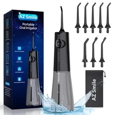 AZSmile Dental Water Flosser Cordless Oral Irrigator Teeth Cleaner 8 Tips 5Modes