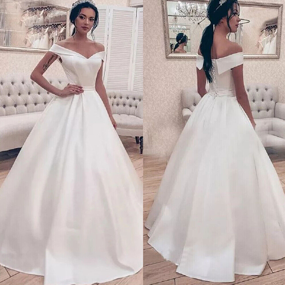 Off The Shoulder A-line Long Wedding Dresses, Simple Popular Wedding Dresses Off The Shoulder A-line Long Wedding Dresses, Simple Popular Wedding Dresses