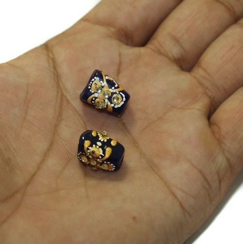 Cuentas de trabajo Kundan pintadas a mano de 14x10 mm 5 piezas - Imagen 11 de 16