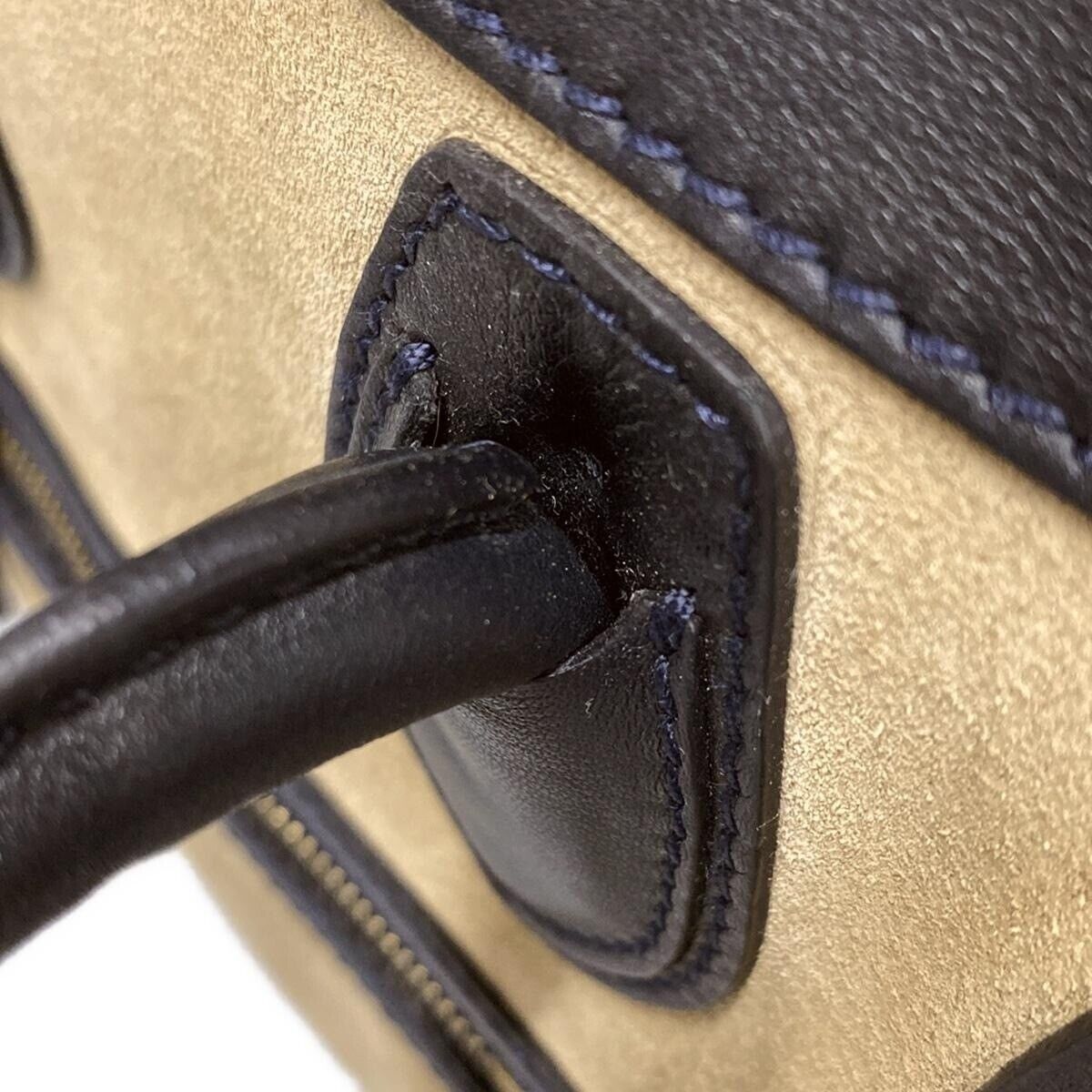 Auth CELINE Luggage Micro Shopper - Cream Black Suede Auth CELINE Luggage Micro Shopper - Cream Black Suede