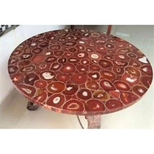 Red Agate Sofa Side Table for Bar and Hotel Decor Round Resin Coffee Table Top