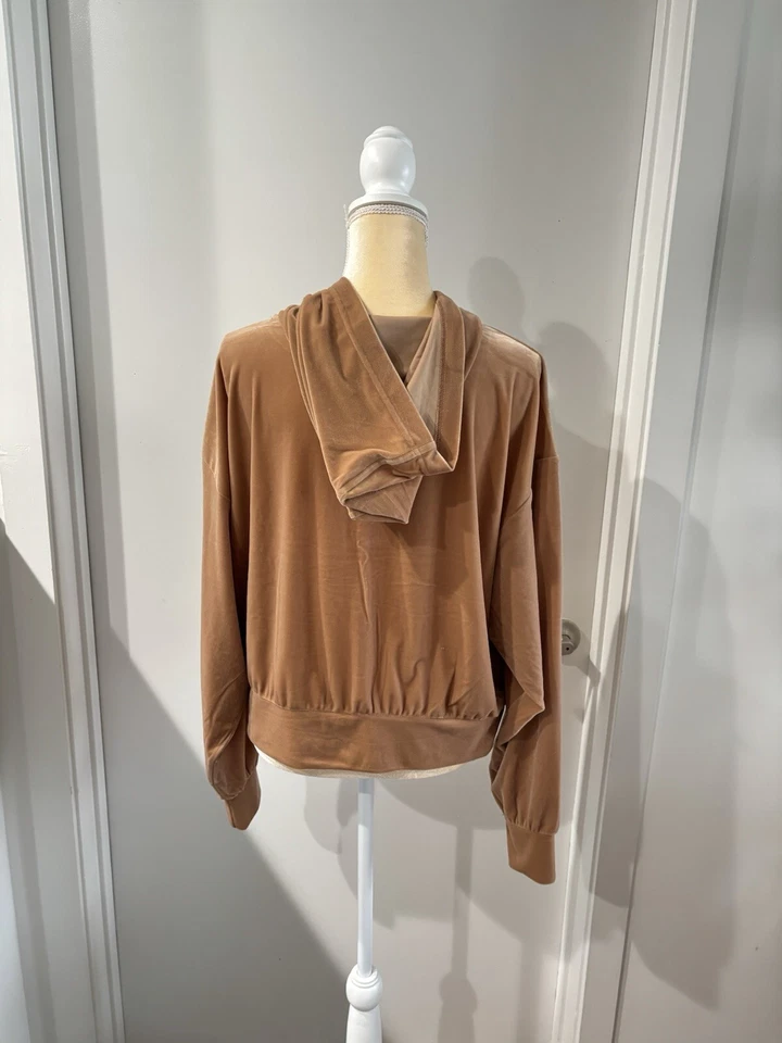 Sudadera con capucha Express para mujer de terciopelo con bandas Butterscotch XL Foto 3 de 4