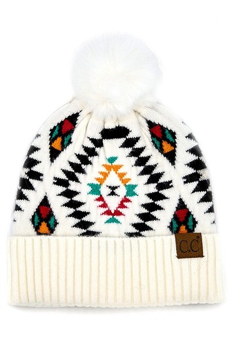 Jinscloset C.C Exclusivo Gorro Suave Patrón Azteca Con Pompón de Piel Sintética - Imagen 11 de 11