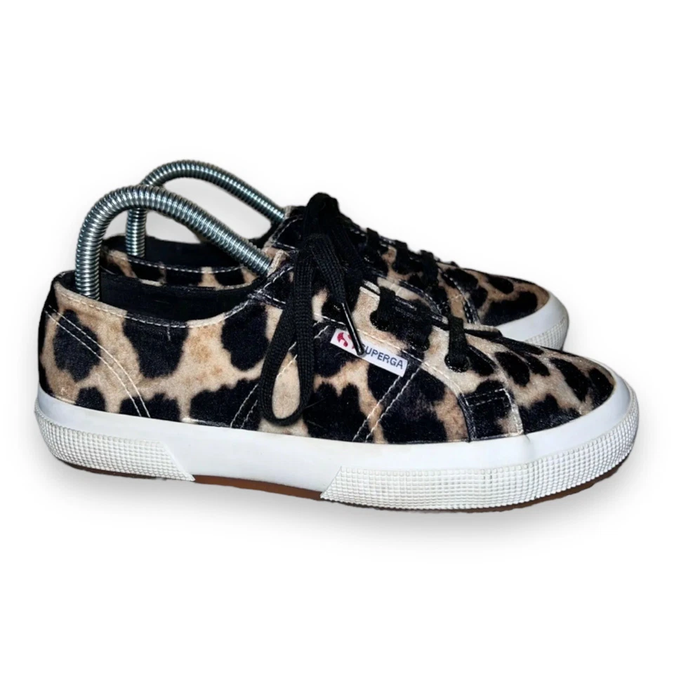 Superga Velvet Leopard Sneakers Brown/Black/Cream S00DKM0 Women's 7.5 - Image 3 of 4