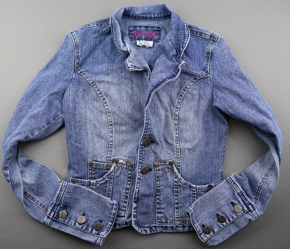 Women's Younique Jean Jacket Medium Wash Long Sleeve Back Slit Size S