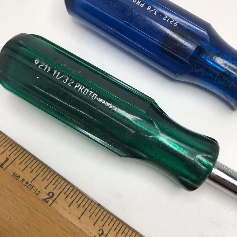 2 Vintage Proto Tools SAE Nutdriver Nut Driver Set 3/8" 9212 and 11/32" 9211 USA - Image 2 of 4
