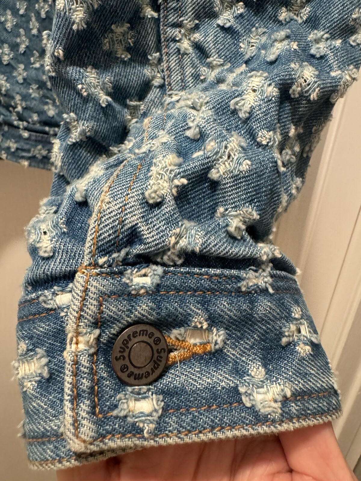Supreme Hole Punch Denim Trucker Jacket size XL image 5