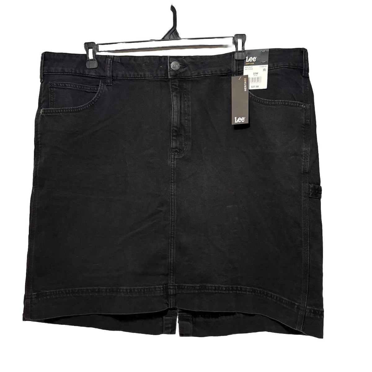 LEE Women's Plus Size 22W Black Denim Skirt MIDI Skirt Ink Flood