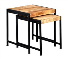 Industrial Up-cylced Wood and Metal Nest of 2 Tables Living Room Furniture