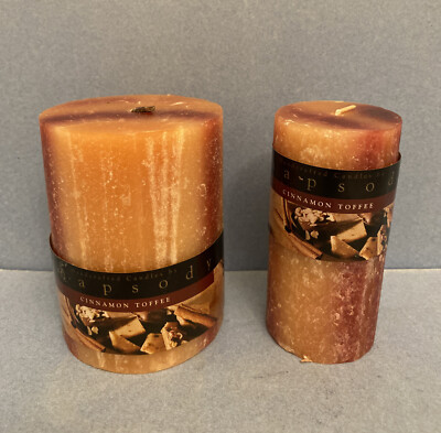 2x Rhapsody￼Pillar Candle ~ Cinnamon Toffee, Hand-crafted in the U.S.A., Ea 4 H