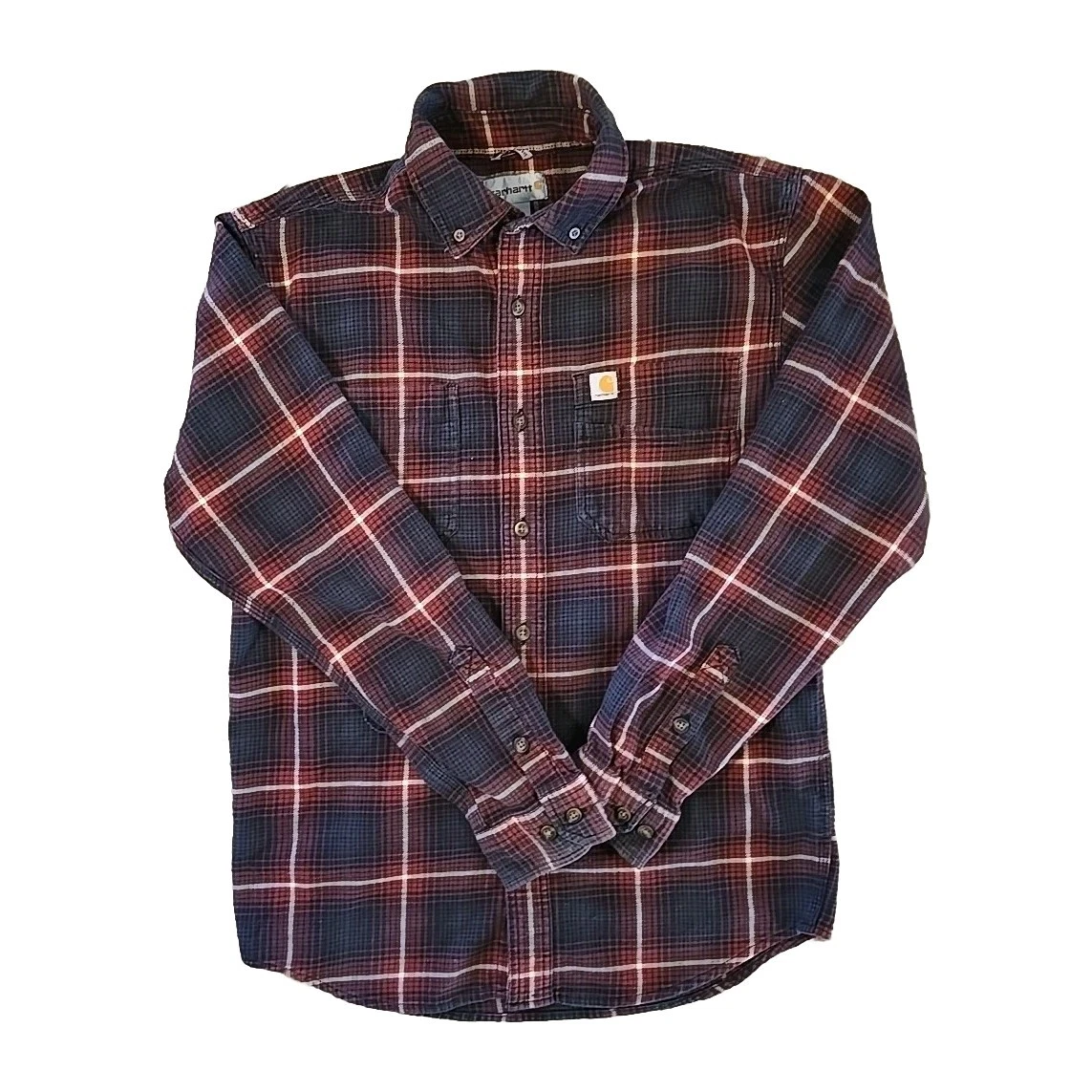 CARHARTT Flannel Shirt Men's Small Relaxed Fit Button Up Red Plaid Work Outdoors