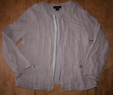 Tahari Linen Blend Jacket Women Large Open Blazer Pockets Long Sleeve