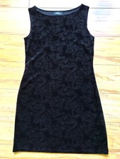 David Wayne Size S Metallic Black/Silver Flocked Velvet Stretch Sheath Dress