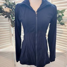 LULULEMON BLUE HOODED GATHERED WAIST ZIP POCKET JACKET SIZE 4