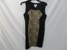 Riley Womens Dress 10 Black Sleeveless Swirl Polyester Stretch Brown Lined