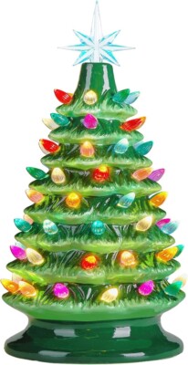 Pre-Lit 15'' Ceramic Christmas Tree with Star Topper & 64 Multicolored Lights