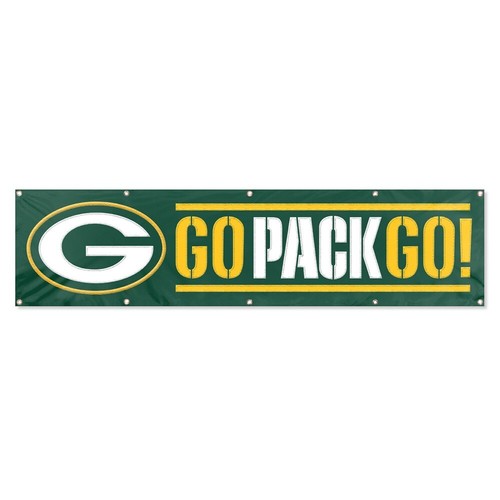 GREEN BAY PACKERS GO PACK GO! STRISCIONE 8' X 2' INSEGNA NYLON PESANTE 8 PIEDI - Foto 2 di 3