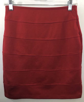 Basic House Womens Pencil Skirt Red Elastic Waist Size M