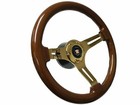 1969-89 Cadillac 6-Bolt Mahogany Steering Wheel Gold Chrome Kit, Telescopic