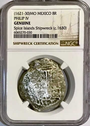 Old Silver Treasure Coin 1621-30 Mexico 8R Real Philip IV Cob NGC Gen Shipwreck