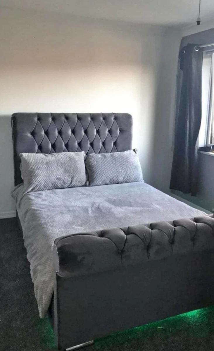 STYLISH PLUSH Velvet Fabric Chesterfield Sleigh bed frame Fast