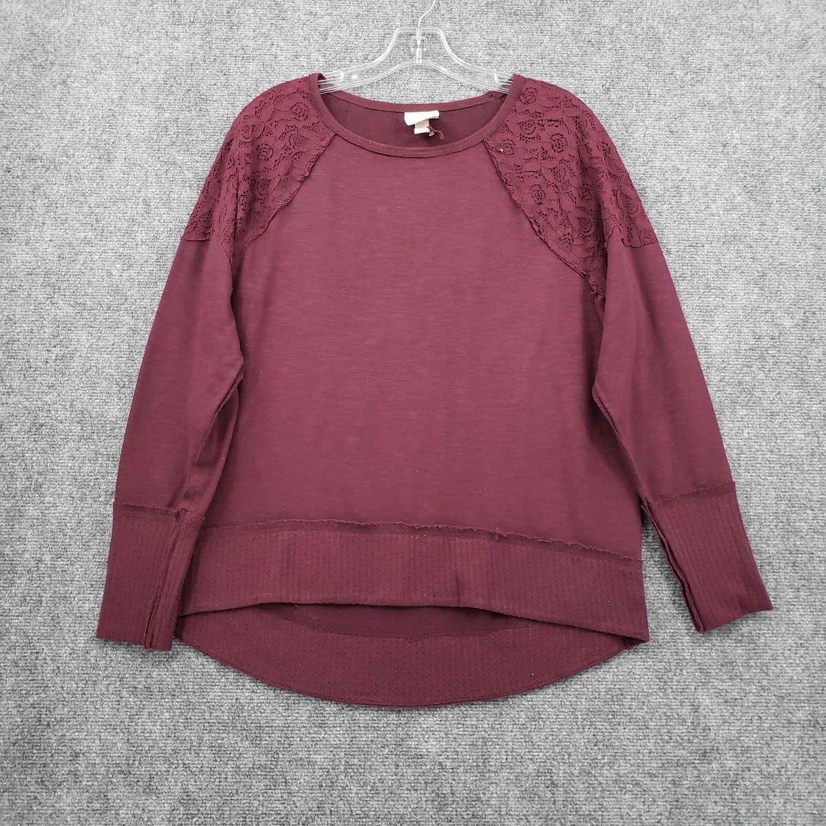 Knox Rose Sweatshirt M Medium Maroon Pullover Relaxed Fit Lace Trim Hi-Low  Women