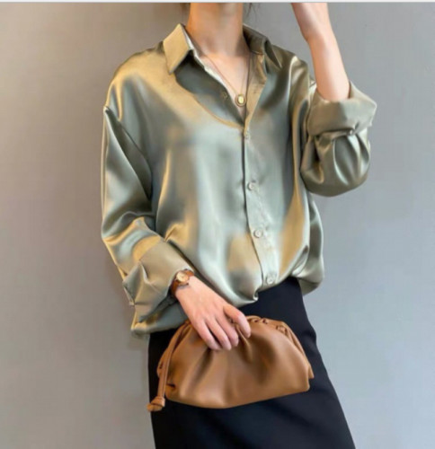 Women Autumn Fashion Button Up Satin Silk Shirt Vintage Blouse White Long Sleeve - Picture 8 of 10