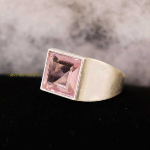 Rose Quartz Men's Ring 925 Sterling Silver Statement Band Ring All Size SH58 - Picture 3 of 4