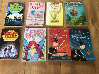 8 Kids Reading Books - Famous Five, Roald Dahl, Witch-in-training etc