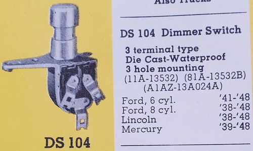Echlin DS-104 Dimmer Switch 1934-48 Ford Lincoln Mercury - Picture 3 of 3