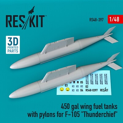 1/48 ResKit RS48-0397 450 gal wing fuel tanks with pylons for F-105 ''Thunderchie