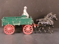 Vintage Stanley Horse Drawn Farm Hay Work Cast Wagon w/Driver Toy ORIGINAL PAINT
