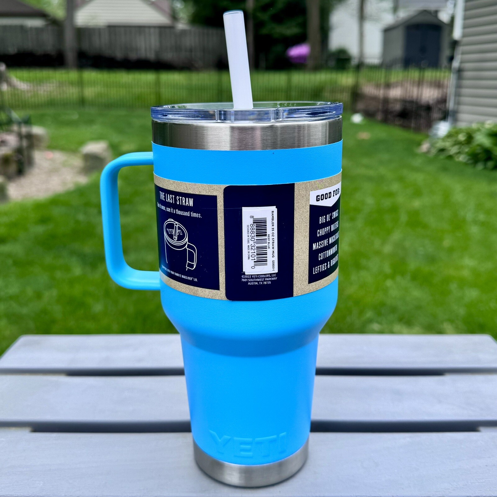 YETI Rambler 35oz Mug w/ Straw Lid REEF BLUE To Go Cup Travel 