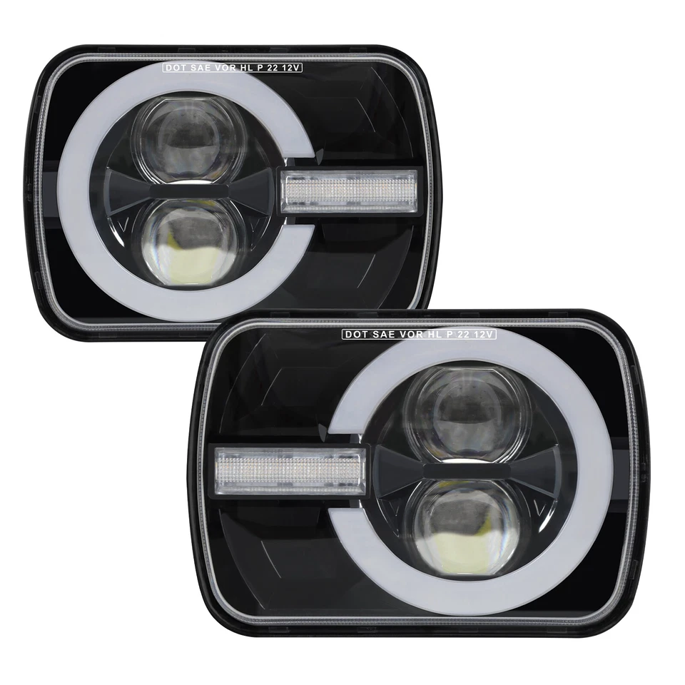 For Jeep Cherokee XJ 1984-2001 Pair 5x7" 7x6 DOT LED Headlights Hi/Lo Turn DRL - Image 2 of 4
