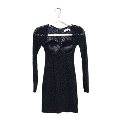 NWT Meshki black seara devore long sleeve corset top leopard mini dress  size XS | eBay