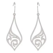 Art Deco Earrings Silver Stainless Steel 1920s Style Filigree Hook Dangle Drops