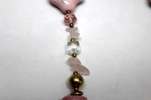 New 28" Necklace Ceramic, Pink Glass, Resin beads, Brazilian Rose Quartz NWT - Picture 7 of 8