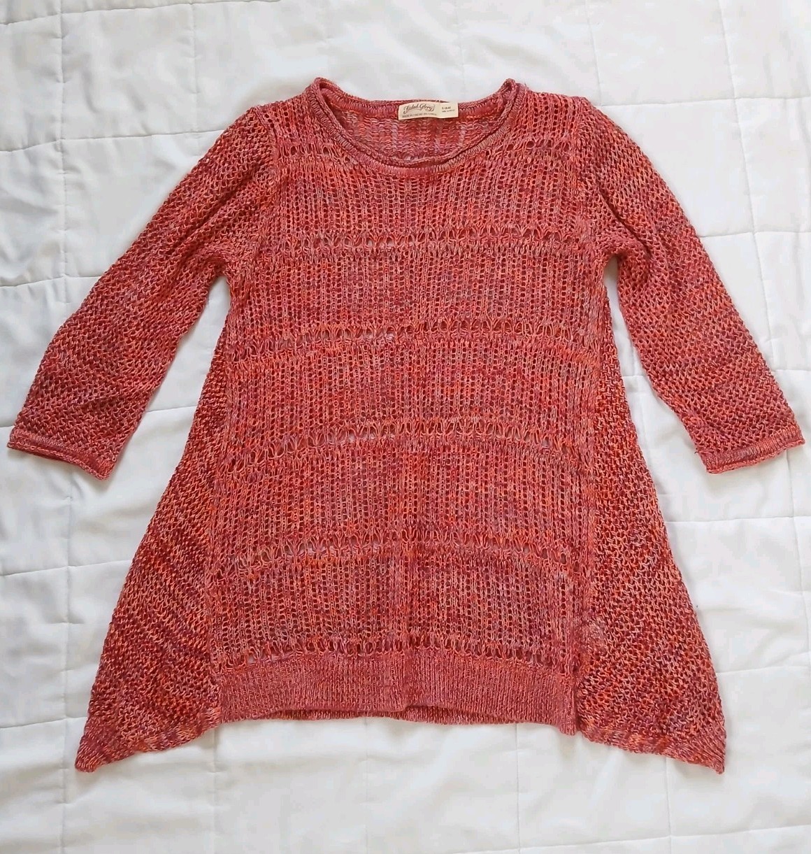 Faded Glory Women's Sweater V-neck 3/4 Sleeve Crochet. Size S (4-6)