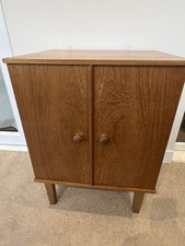 Vintage Teak Record Storage Cabinet For Vinyl LPs Unit Doors Media Cupboard