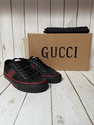 Gucci Nylon Web Monogram Off The Grid 1977 Tennis Sneakers Black Sz 35 / 5