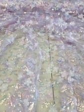 3d Lace Fabric by the Yard Lavender 3d Floral Iridescent Sequin Embroidery Lace