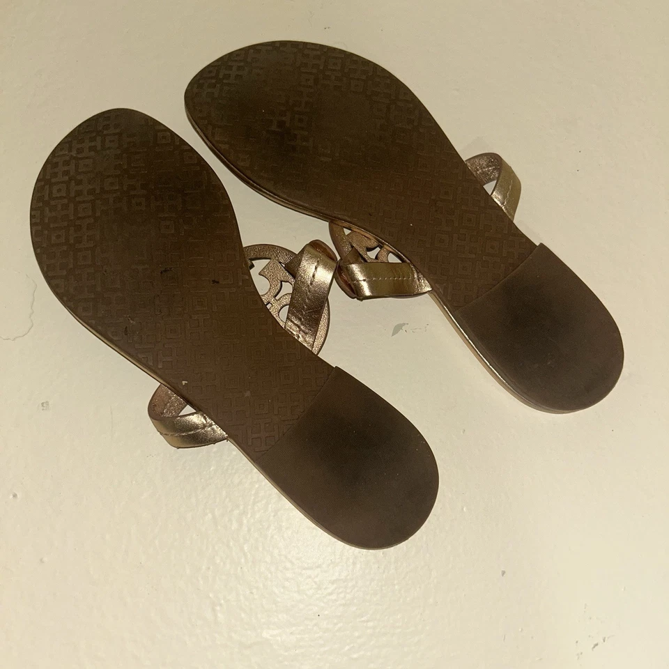 Hermosa Sandalia Chancla Tory Burch Miller Talla 7 Oro Rosa Cuero Metálico Foto 3 de 3