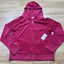 Juicy Couture Hoodie Womens XL Red Filigree Crown Velour Full Zip Rhinestone