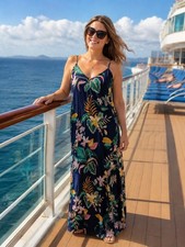 Old Navy Tropical Cruise Hawaiian Maxi Dress Beach Bohemian Womens sz XL Rayon